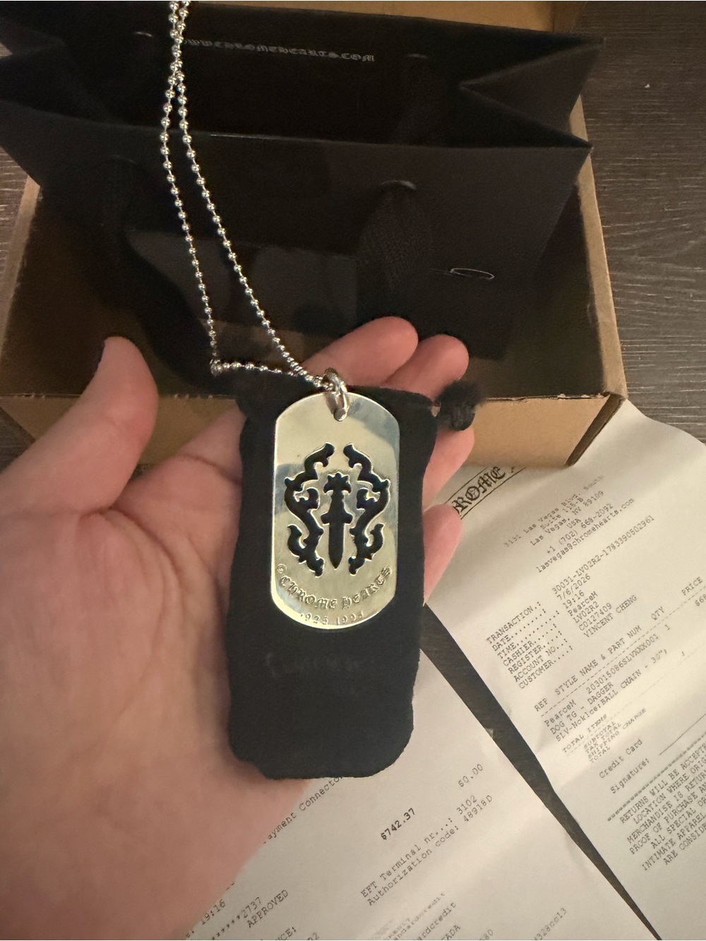 Chrome Hearts Silver cut-out cross dog-tag pendant necklace